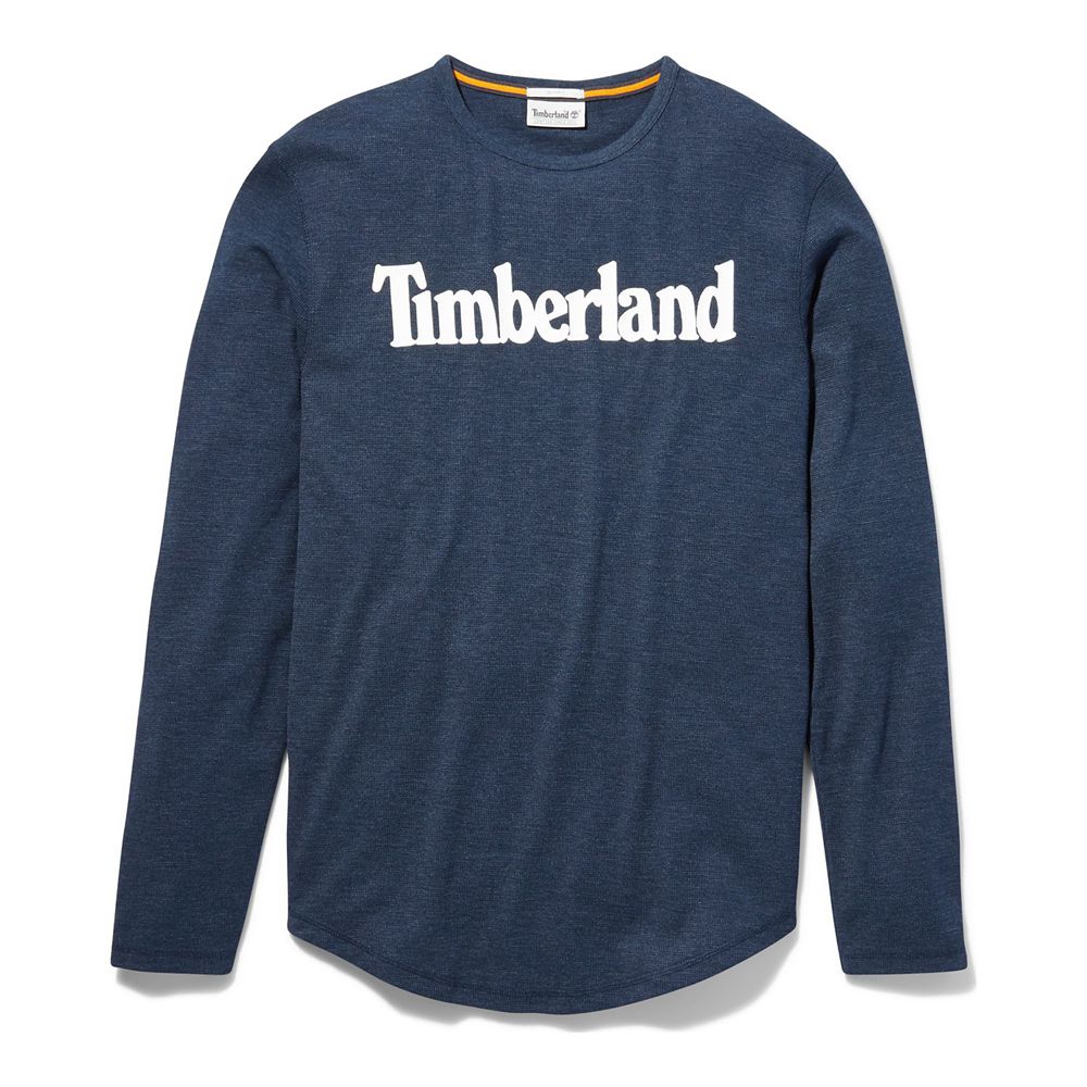 Camisa Timberland Argentina Hombre - Dyer River Slim-Fit Long-Sleeve Waffle-Knit - Azules - OQJVYM-1